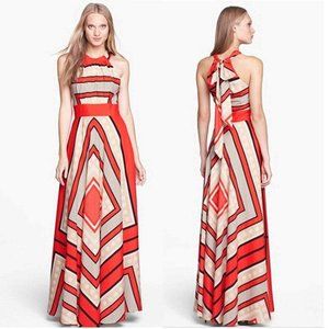 Eliza J Scarf Print Crepe De Chine Fit & Flare Geometric Maxi Dress 2